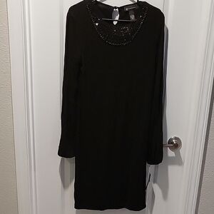 INC International Concepts Black Dress with Embellished Neckline